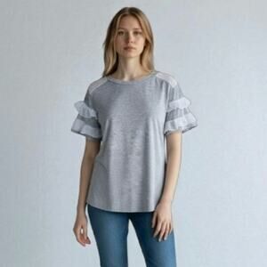 XL Grey Gray Mesh Ruffle Blouse